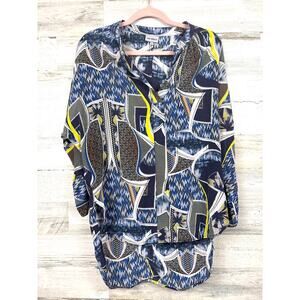 The Odells Anthropologie Womens S Blue Multi 100 % Silk Boho Mini Shirt Dress